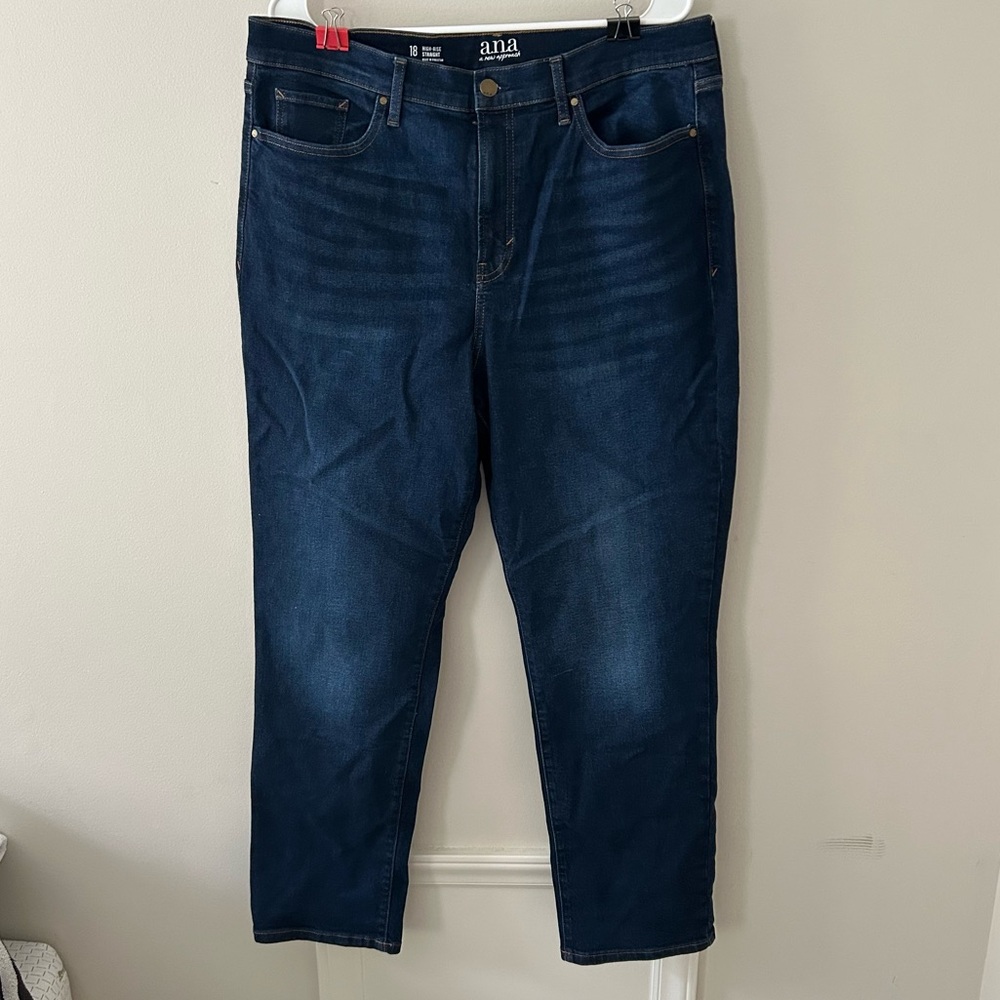 a.n.a Women's High Rise Straight Blue Jeans